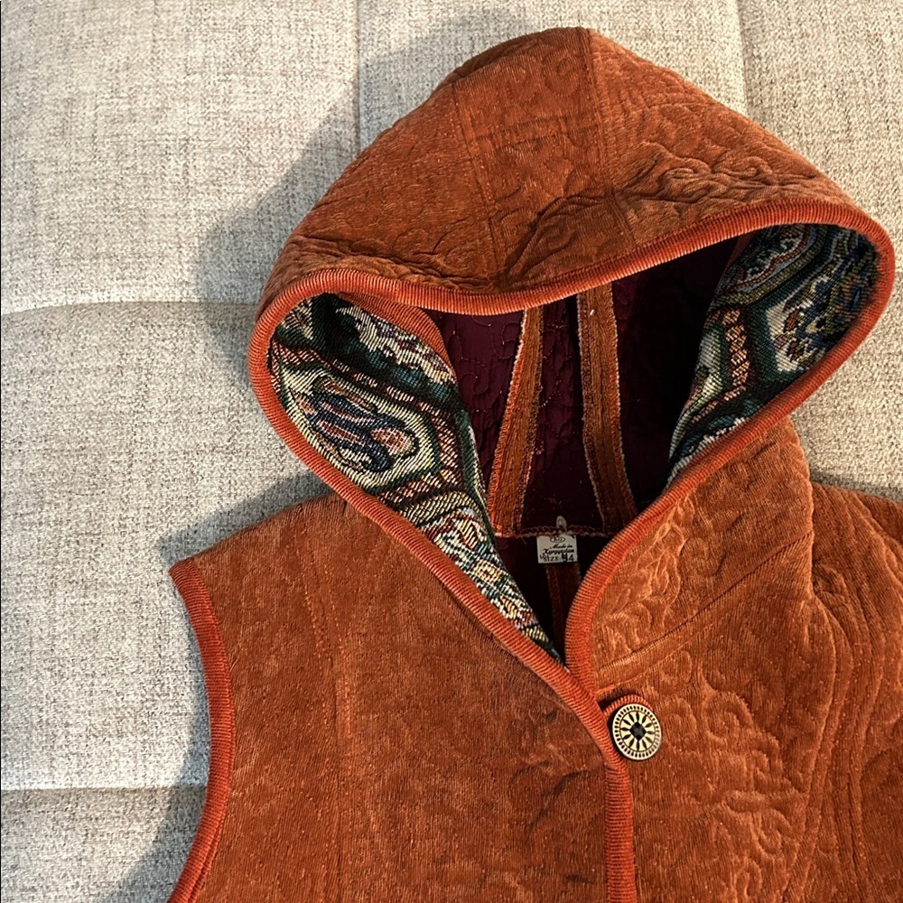 HANDMADE GUATEMALAN EMBROIDERED PAISLY  CORDUROY QUILTED DRESS JACKET SZ 4 - Picture 3 of 12